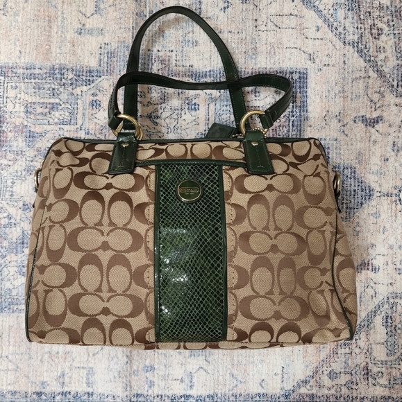 Coach Signature Python Stripe Satchel - Picture 2 of 16
